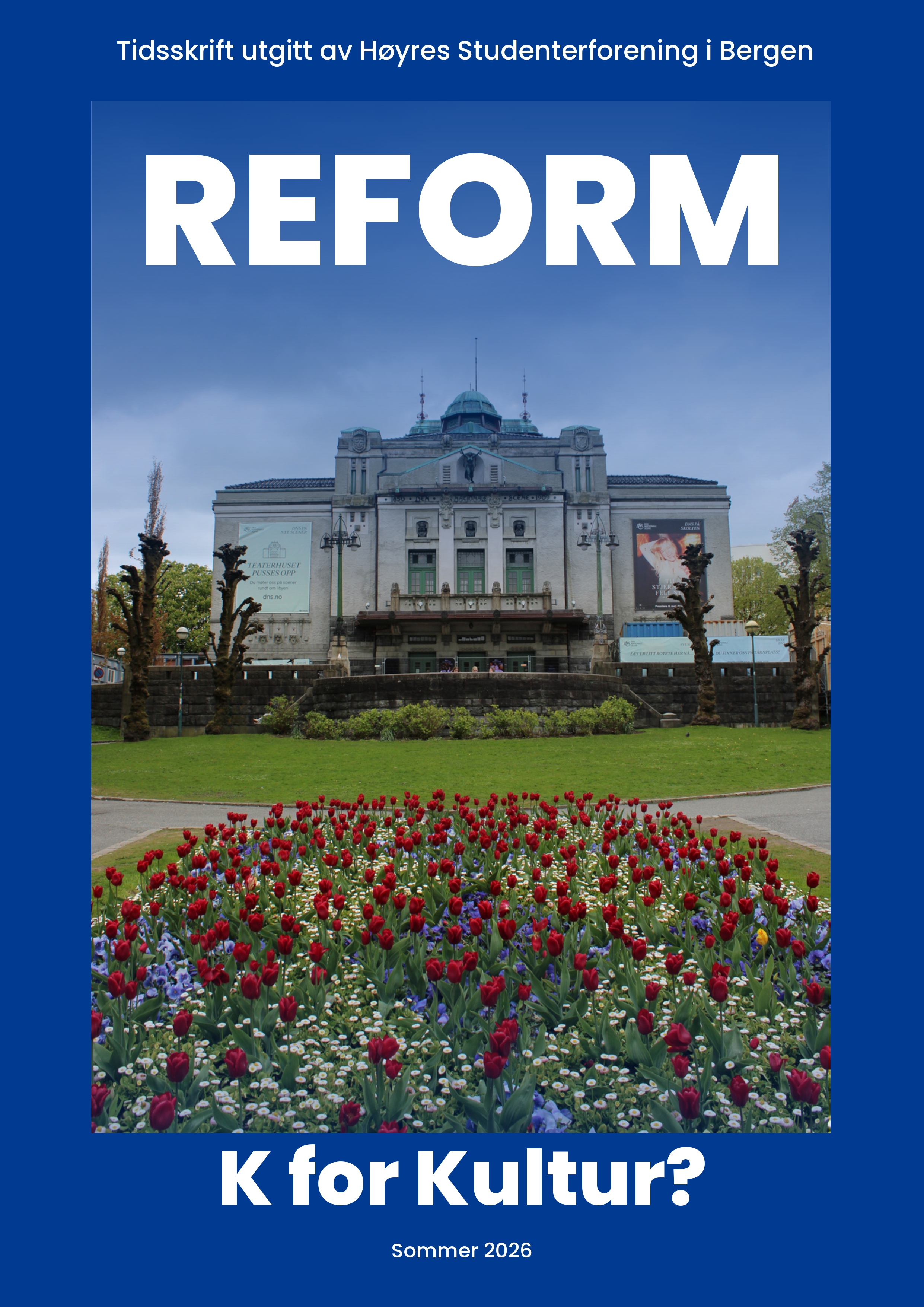 Forsiden av Reform-utgaven «K for Kultur?» med bilde av Universitetsmuseet i Bergen og et blomsterbed i forgrunnen. Bildet er en lenke til magasinet.